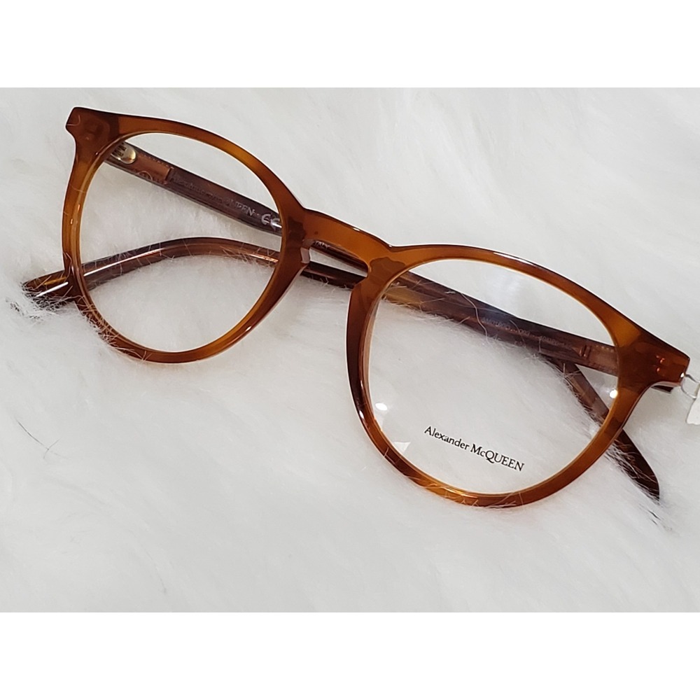 Eyeglasses Alexander McQueen AM-0190-O Marble brown transparent ORANGE WOMENS
